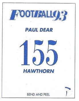 1993 Select AFL Stickers #155 Paul Dear Back